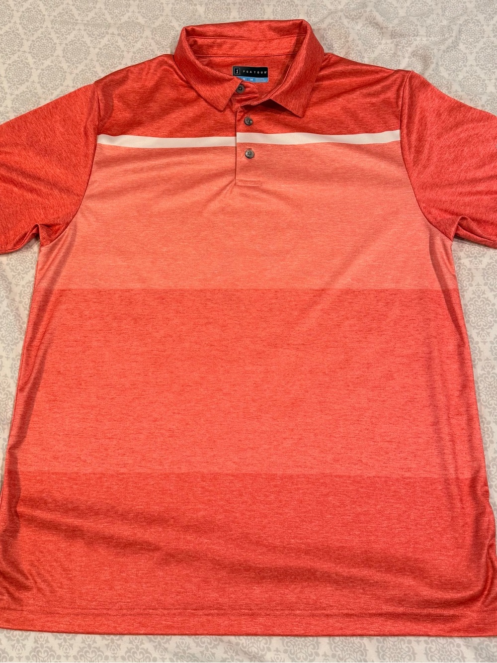 PGA Tour Performance Polo Shirt - Red Ombre with White Stripe